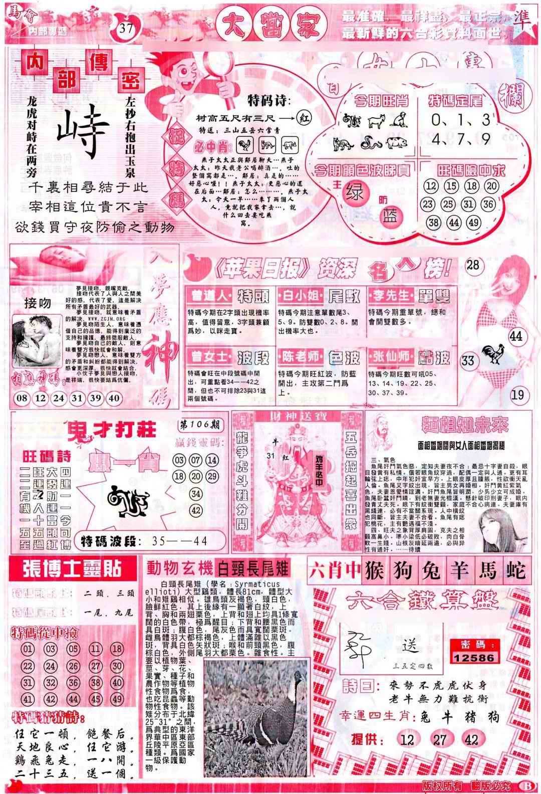 六合彩106期彩卷后庄B(保证香港版)