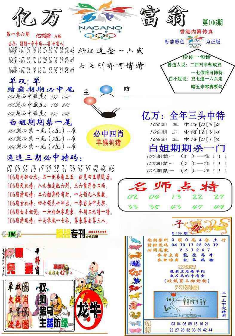 六合彩106期亿万富翁A