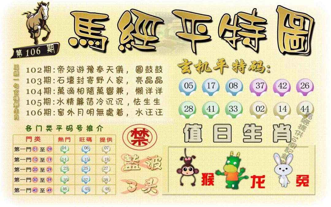 六合彩106期马经平特图（荐）