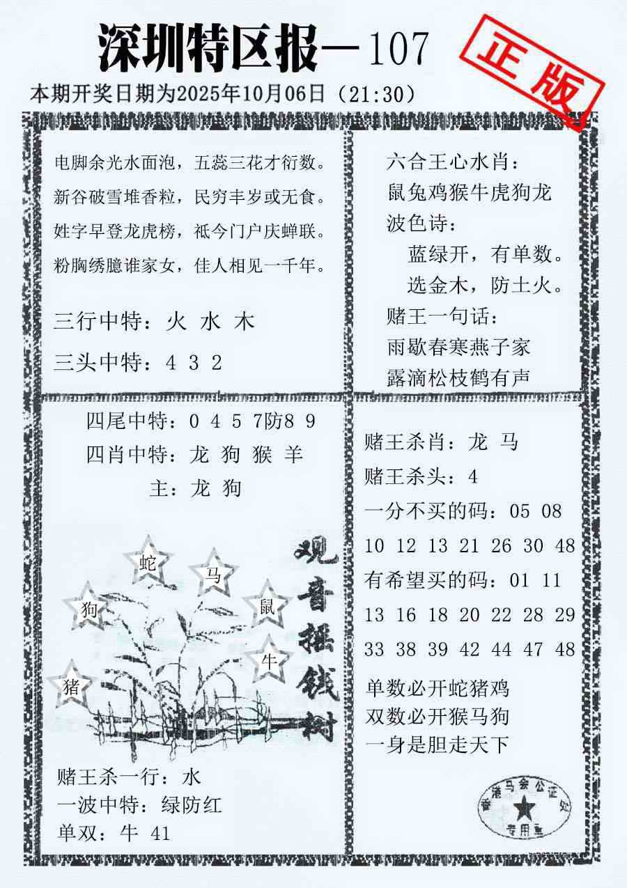 六合彩107期深圳特区报A
