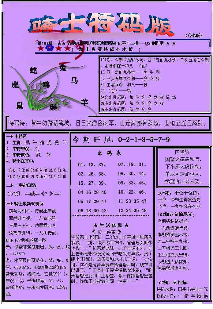 六合彩107期另骑士特码版