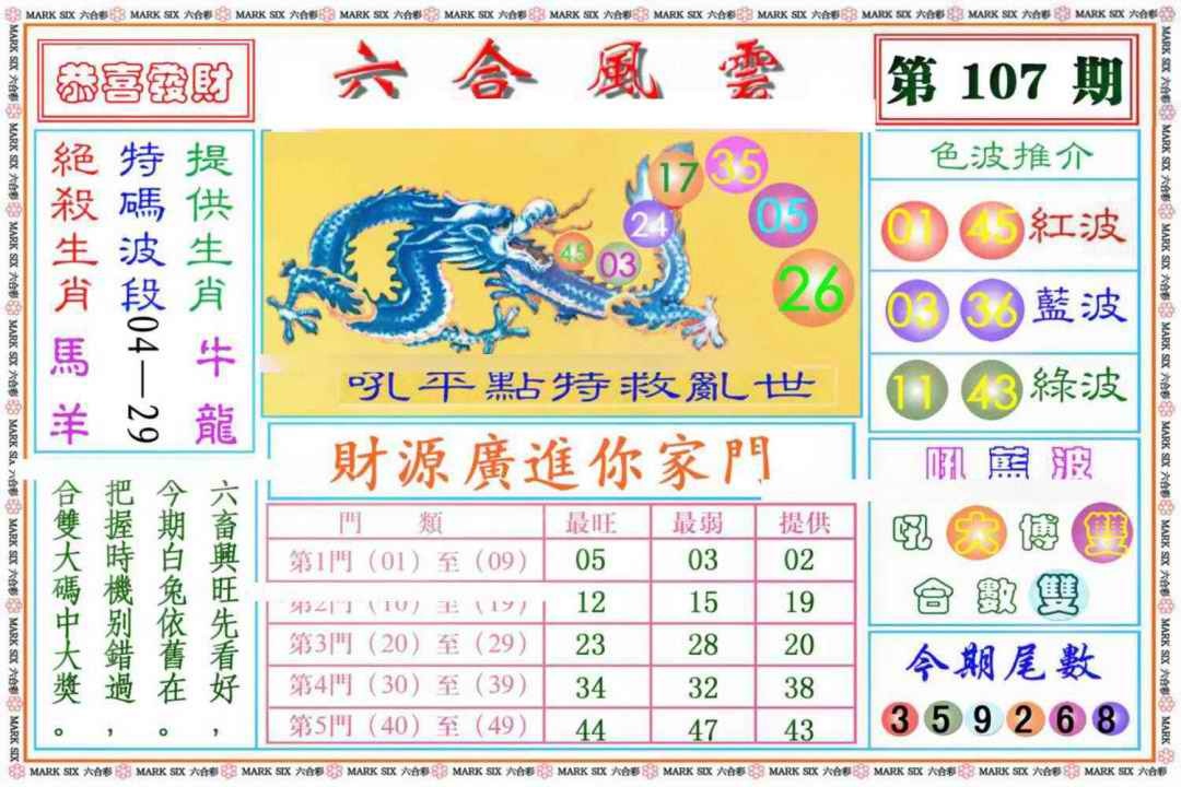 六合彩107期六合风云《另版》