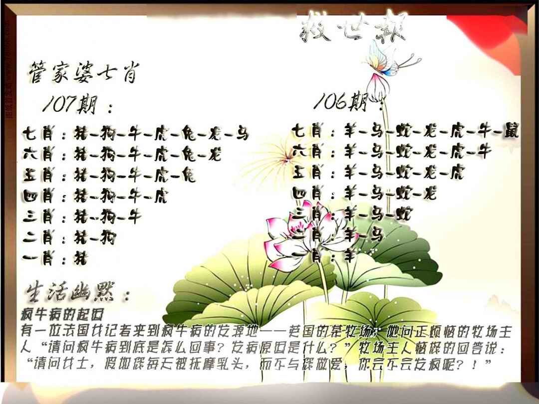 六合彩107期特码救世报