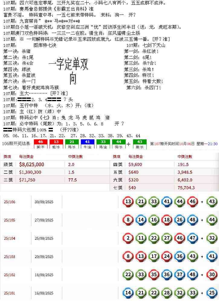 六合彩107期特新五鬼B