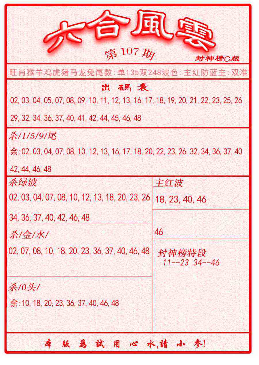 六合彩107期六合风云B面