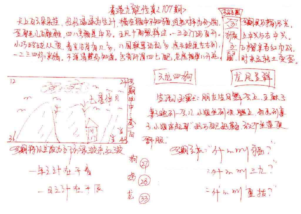 六合彩107期九龙传真(手写)