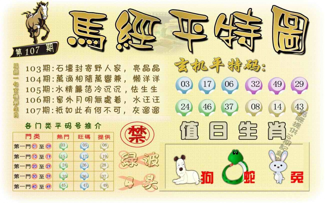 六合彩107期马经平特图（荐）