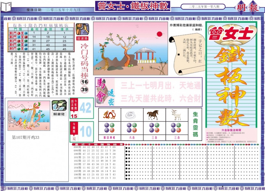 六合彩108期曾女士铁板神数A