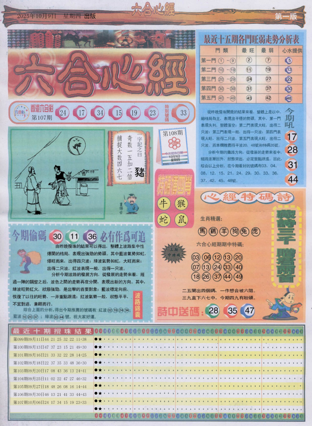 六合彩108期六合心经A