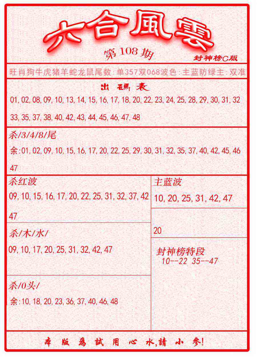 六合彩108期六合风云B面