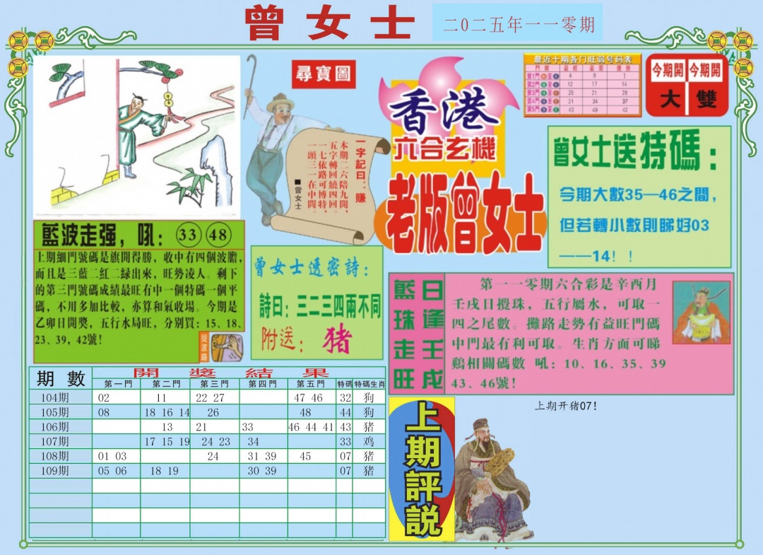 六合彩110期老版曾女士A