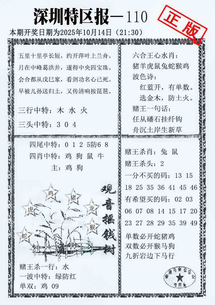 六合彩110期深圳特区报A