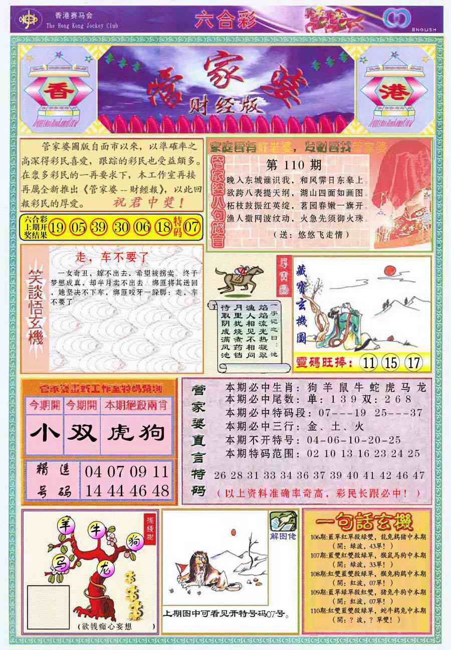 六合彩110期管家婆财经版
