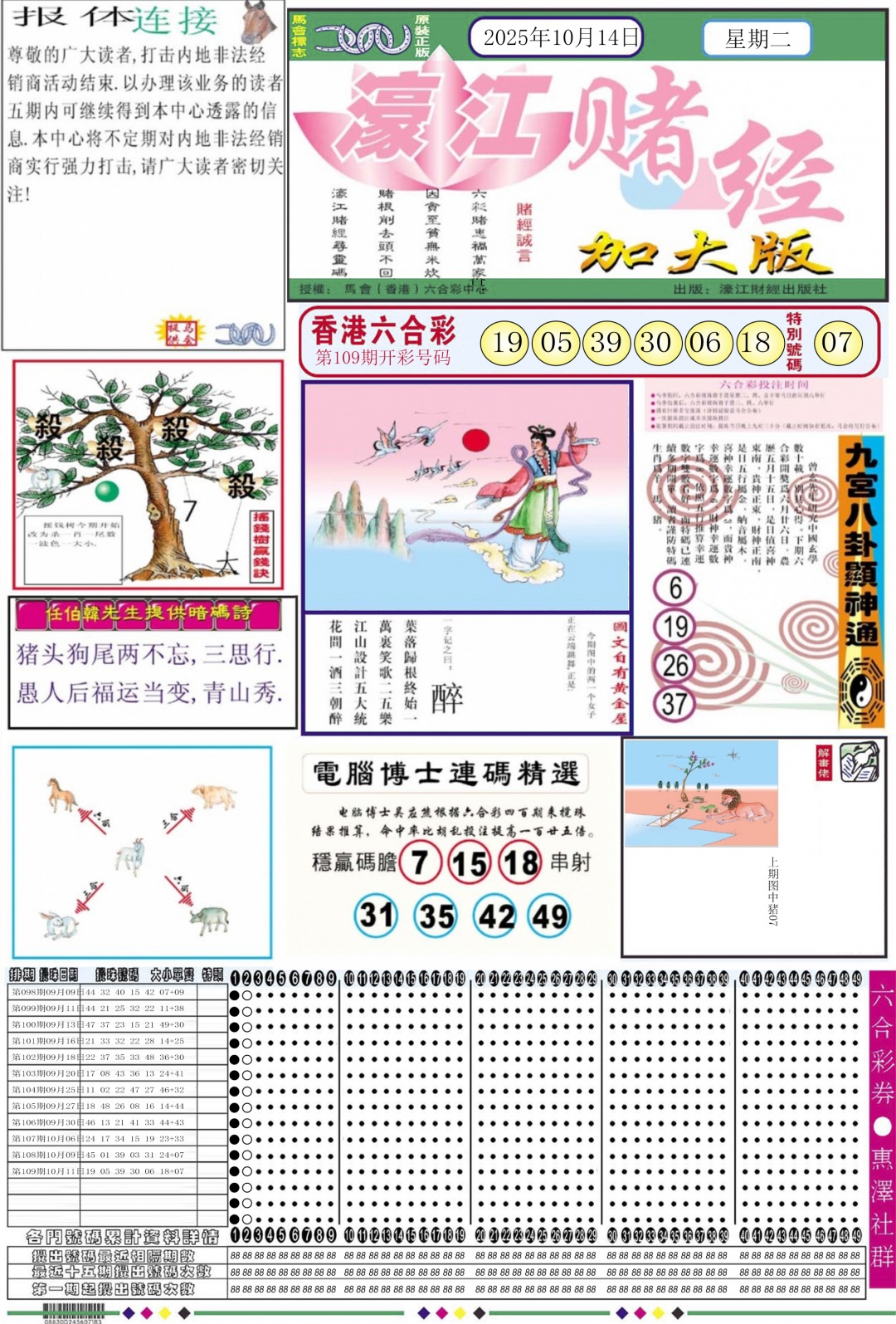 六合彩110期濠江赌经A加大版