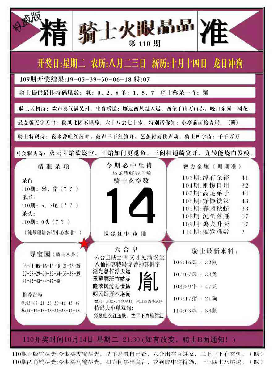 六合彩110期骑士火眼晶晶b
