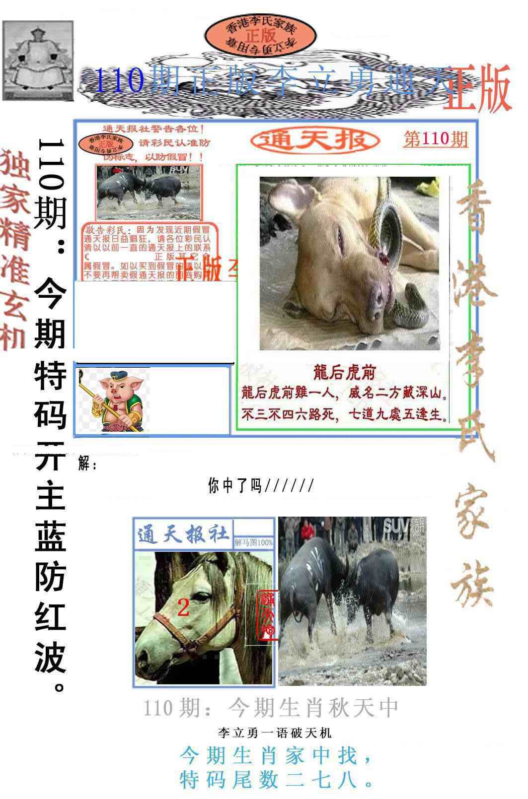六合彩110期李力勇通天报