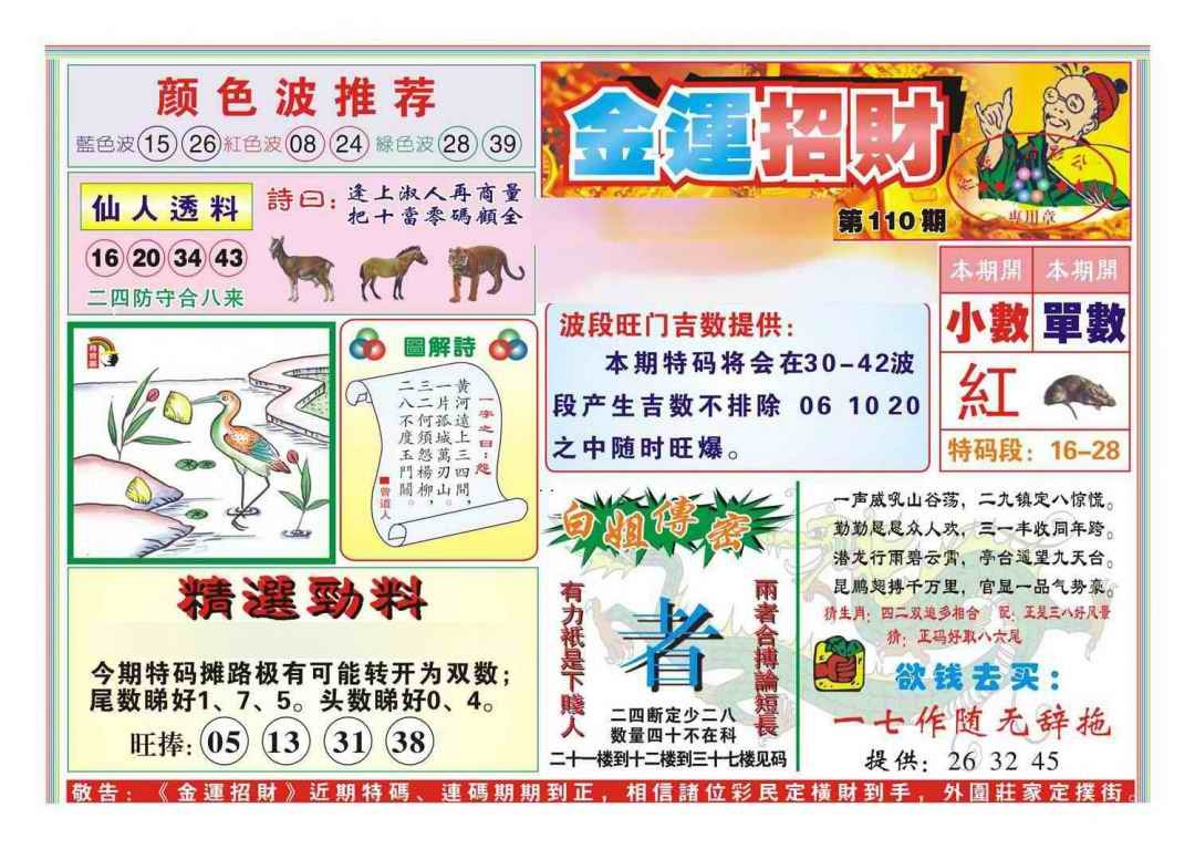 六合彩110期金运招财(新图)