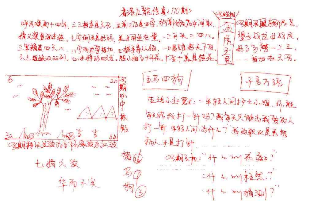 六合彩110期九龙传真(手写)