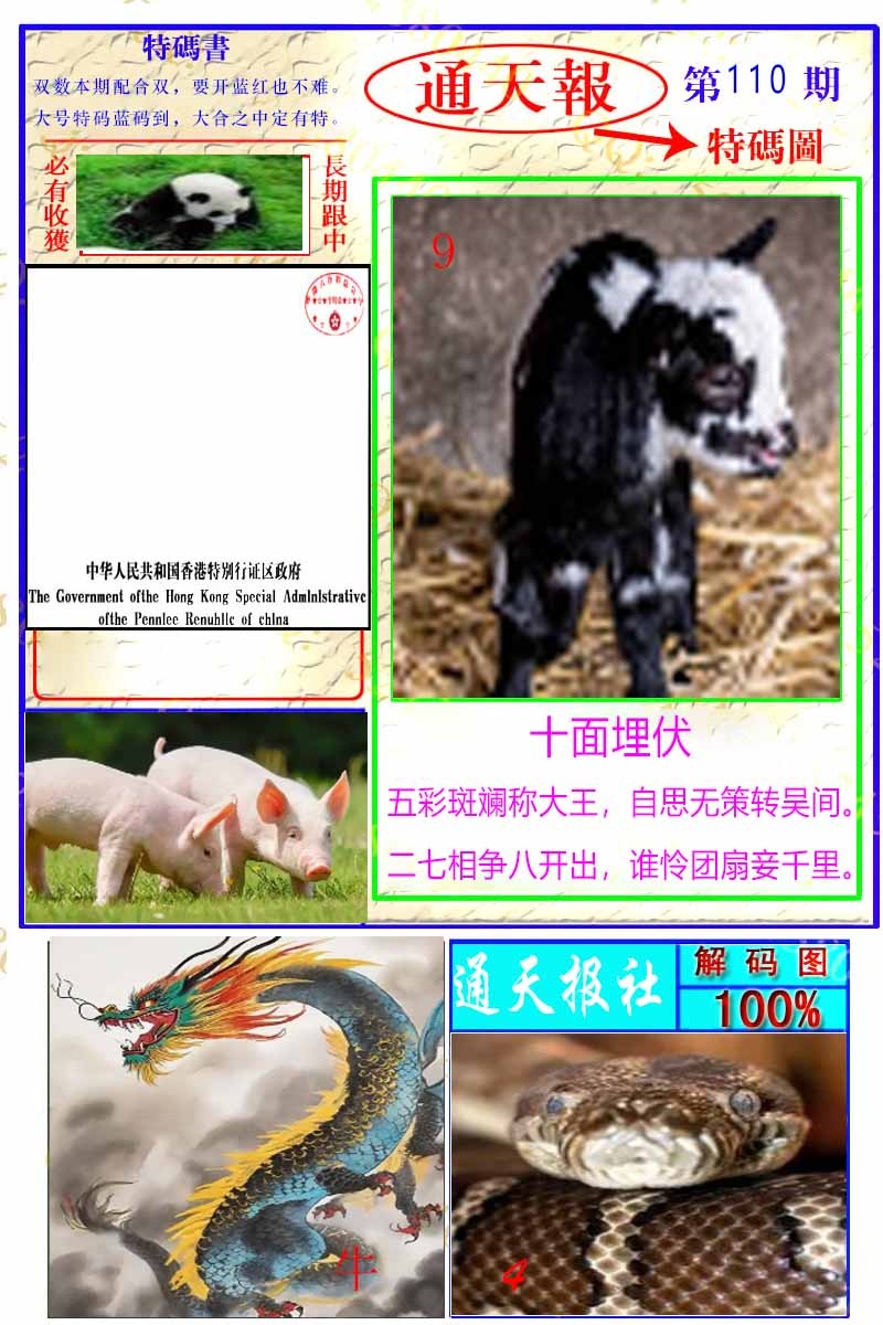 六合彩110期通天特解图