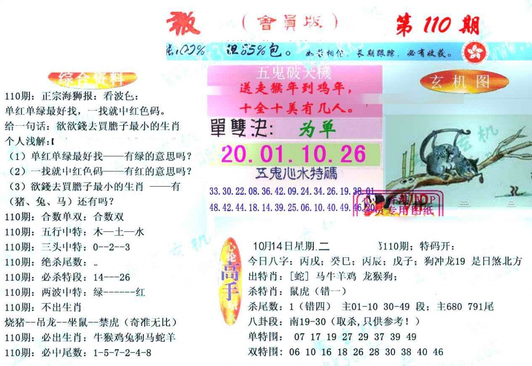 六合彩110期新五鬼玄机