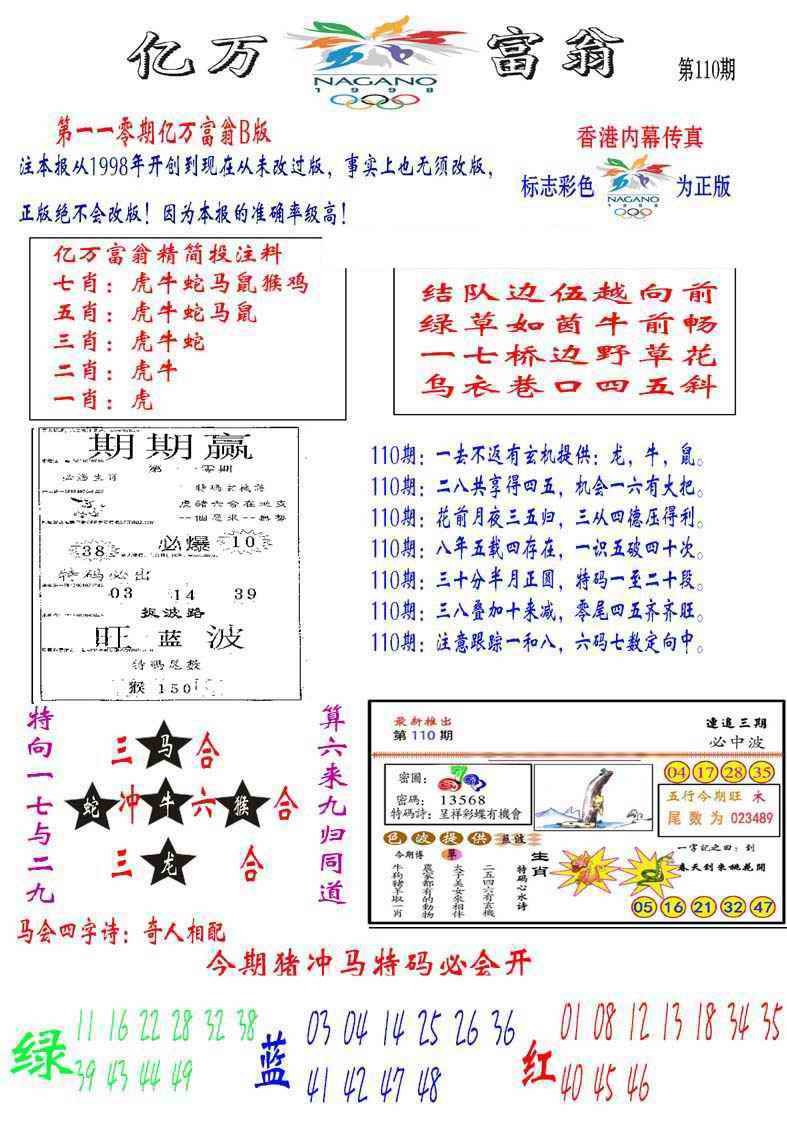 六合彩110期亿万富翁B