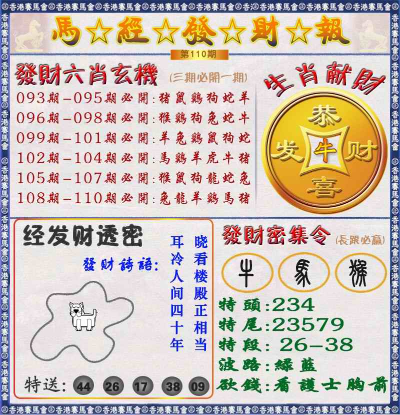 六合彩110期马经发财报（荐）