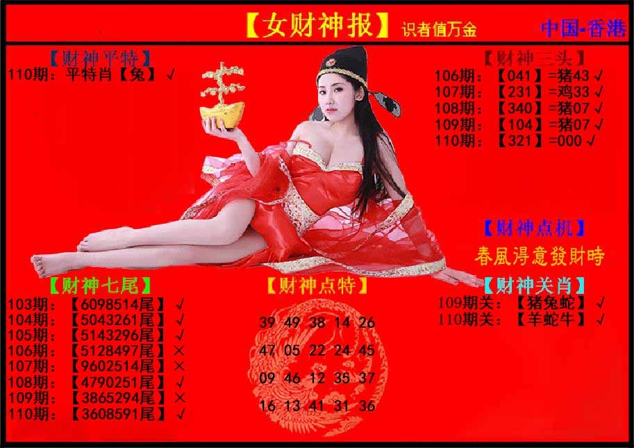 六合彩110期女财神报