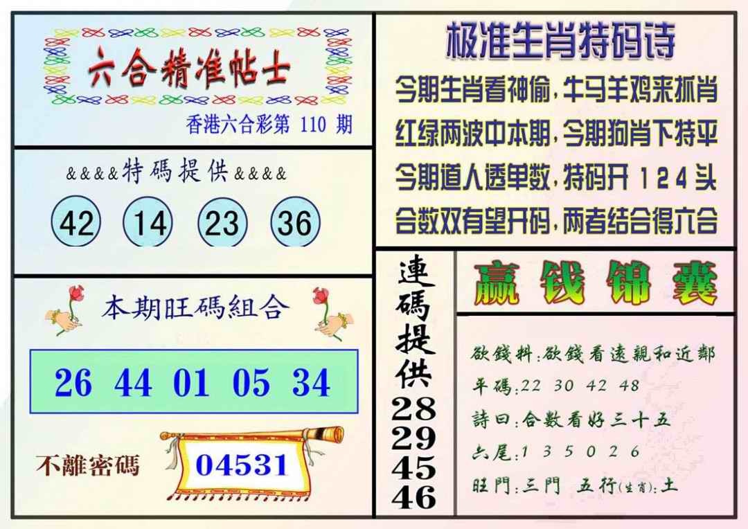 六合彩110期精准贴士