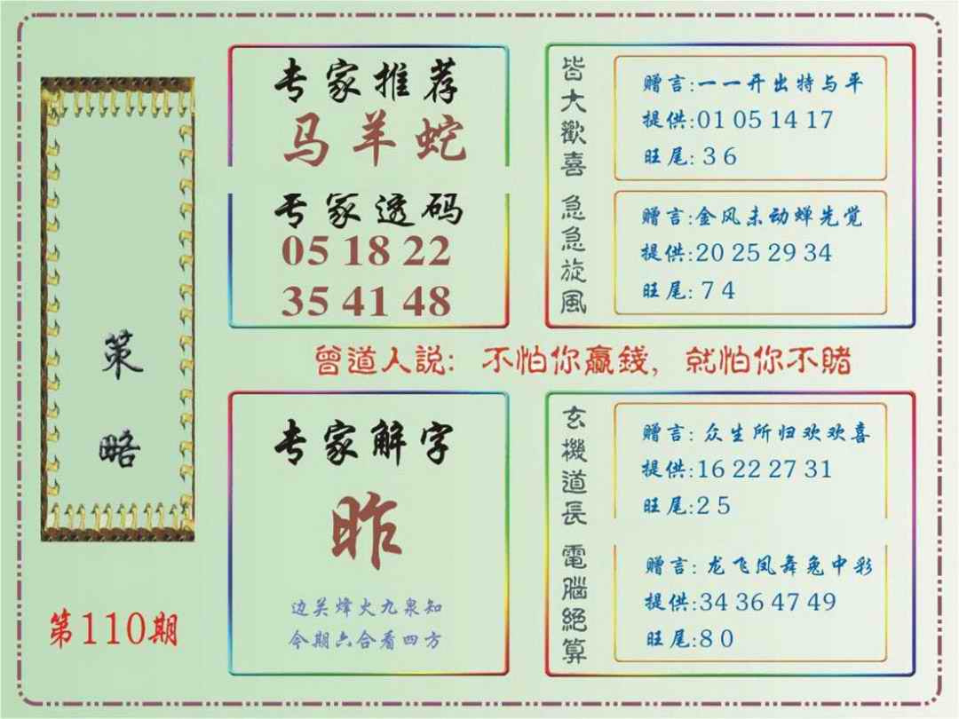 六合彩110期马经策略