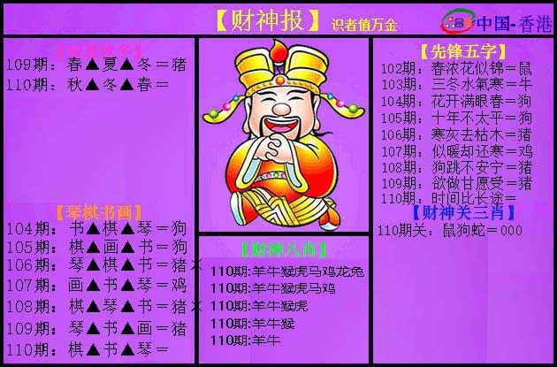 六合彩110期紫财神