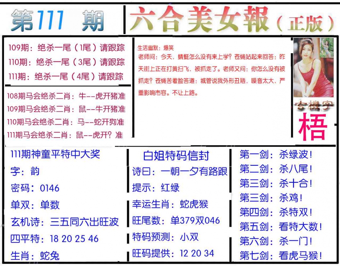 六合彩111期美女报