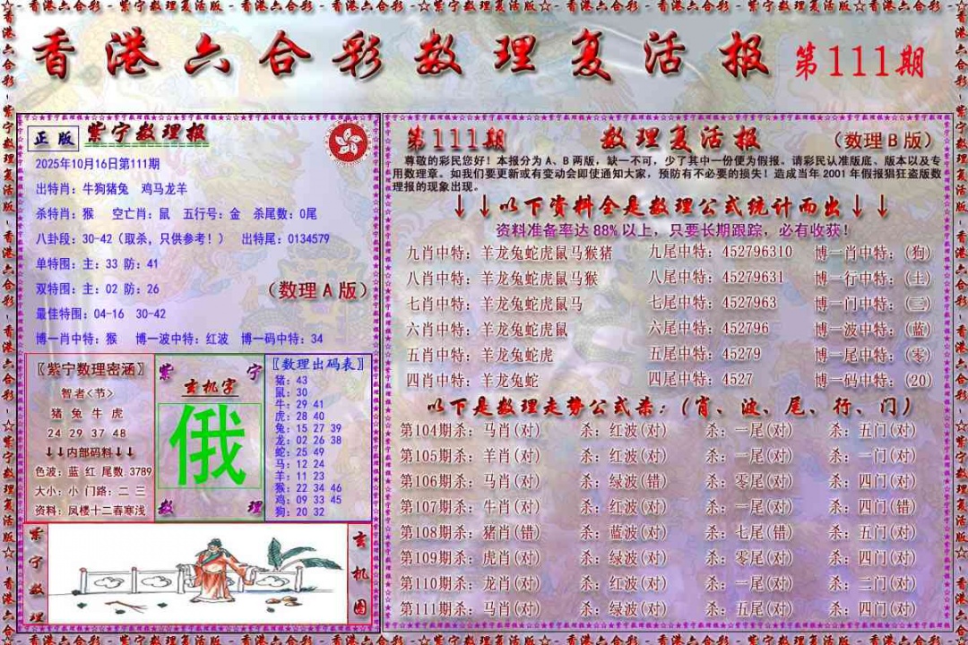 六合彩111期数理复活报