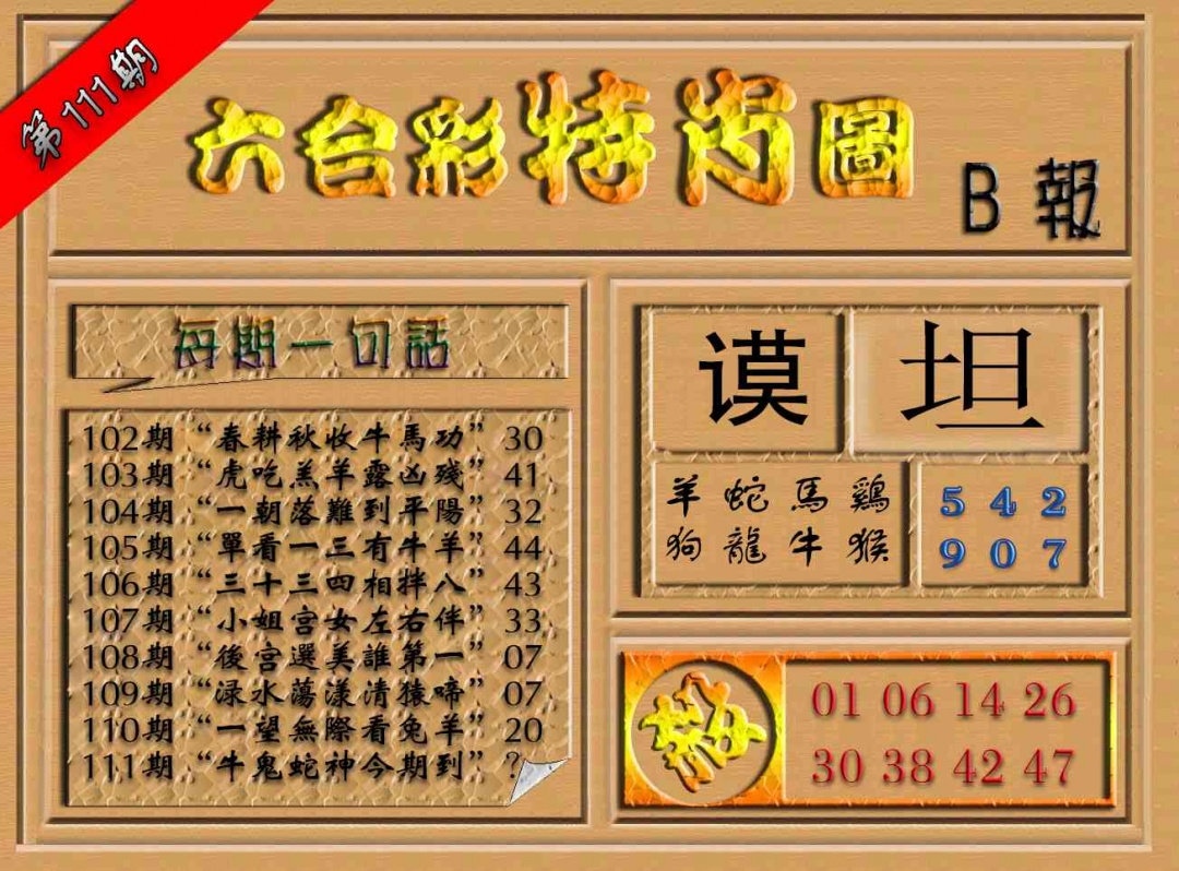 六合彩111期六合彩特肖图（B报）