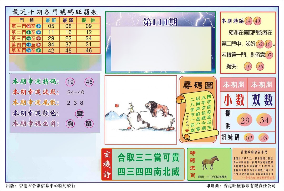 六合彩111期香港逢赌必羸(新图)