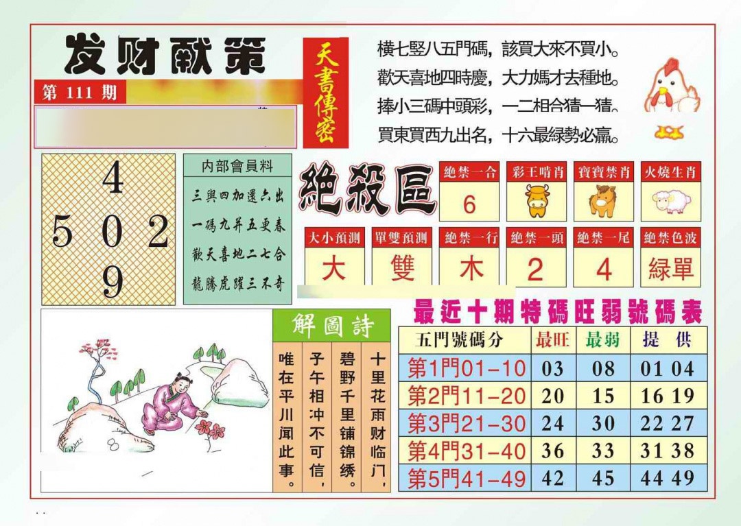 六合彩111期发财献策