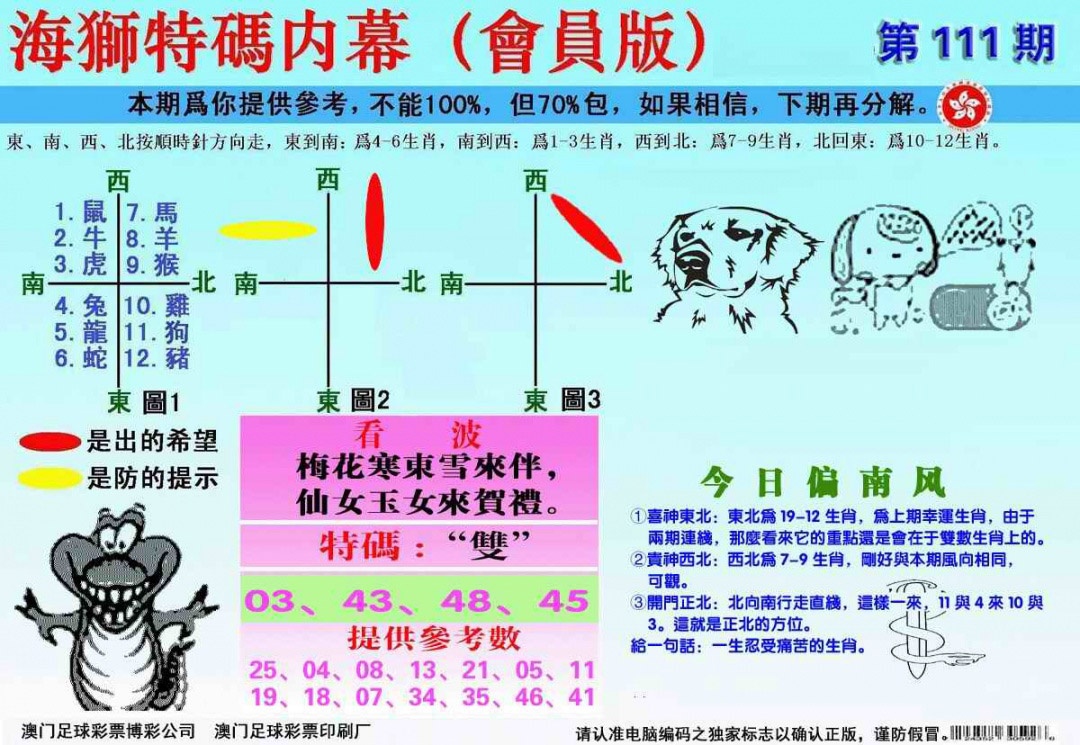 六合彩111期另版海狮特码内幕报