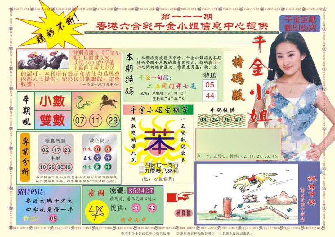 六合彩111期(新版)千金小姐A