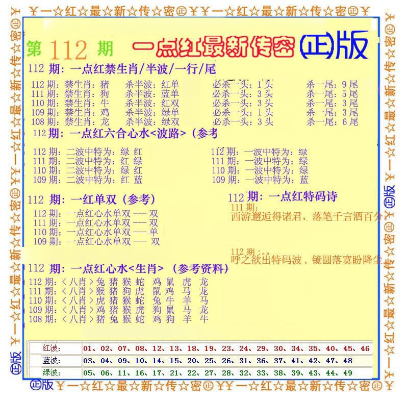 六合彩112期一点红最新传密