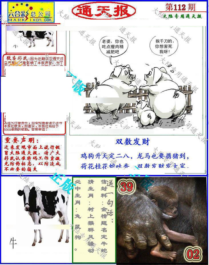 六合彩112期大陆通天报