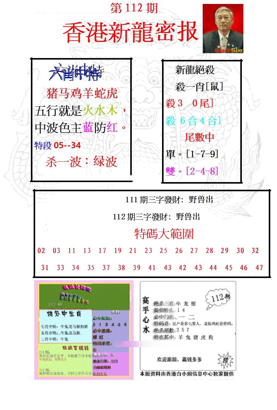 六合彩112期新龙密报