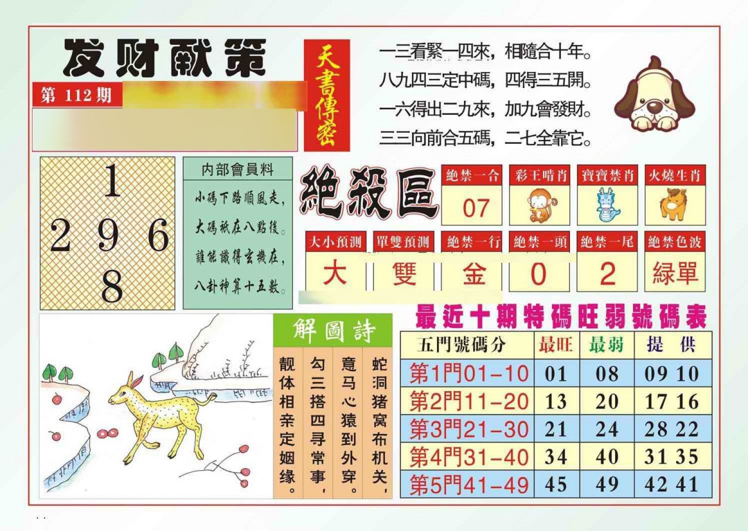 六合彩112期发财献策