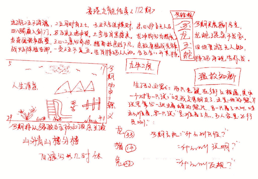 六合彩112期九龙传真(手写)
