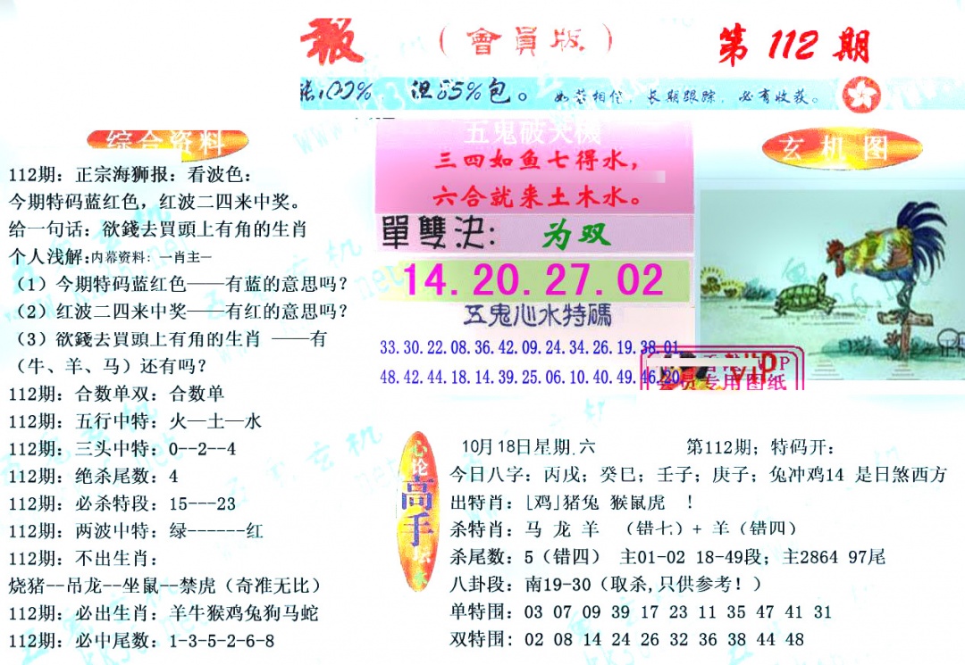 六合彩112期新五鬼玄机