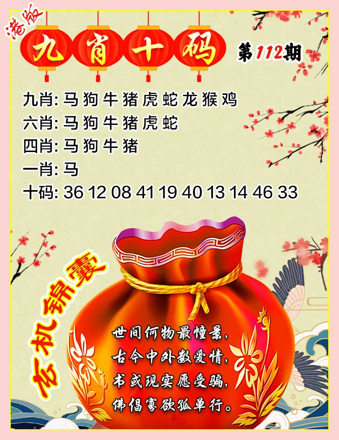 六合彩112期九肖十码