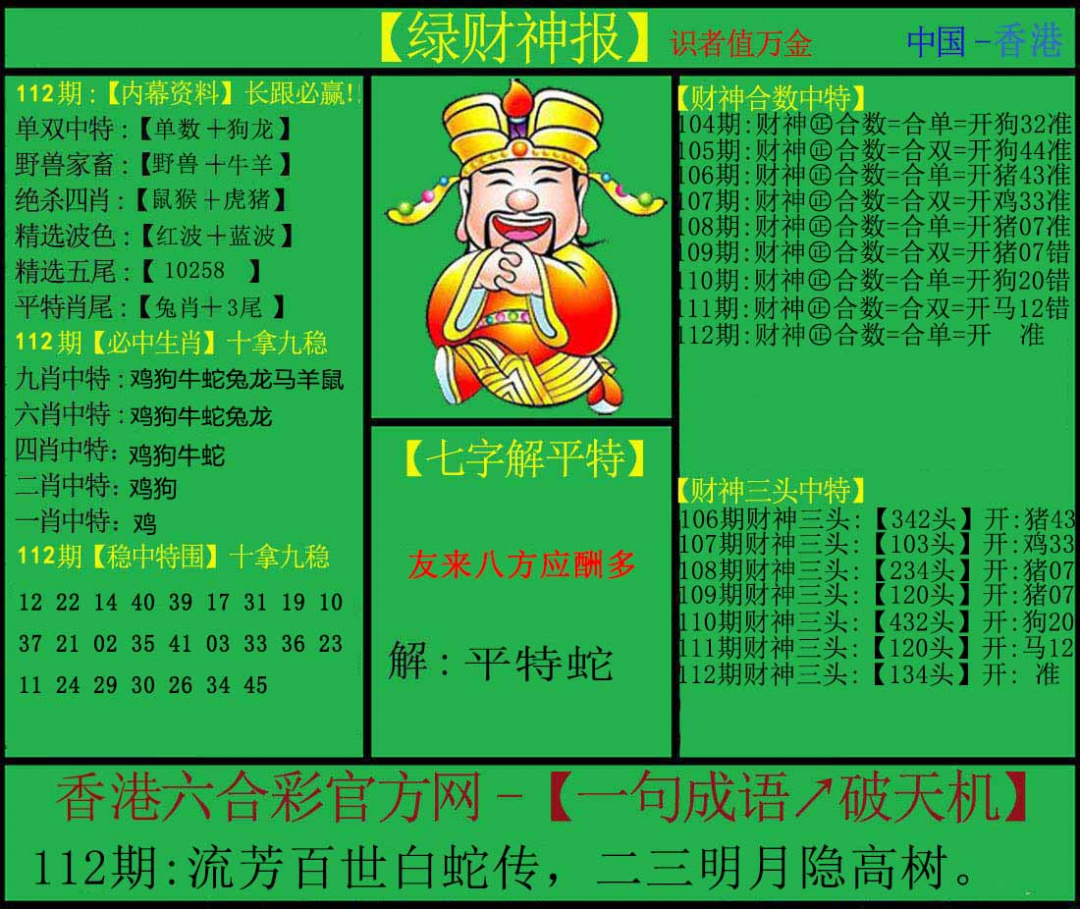 六合彩112期绿财神