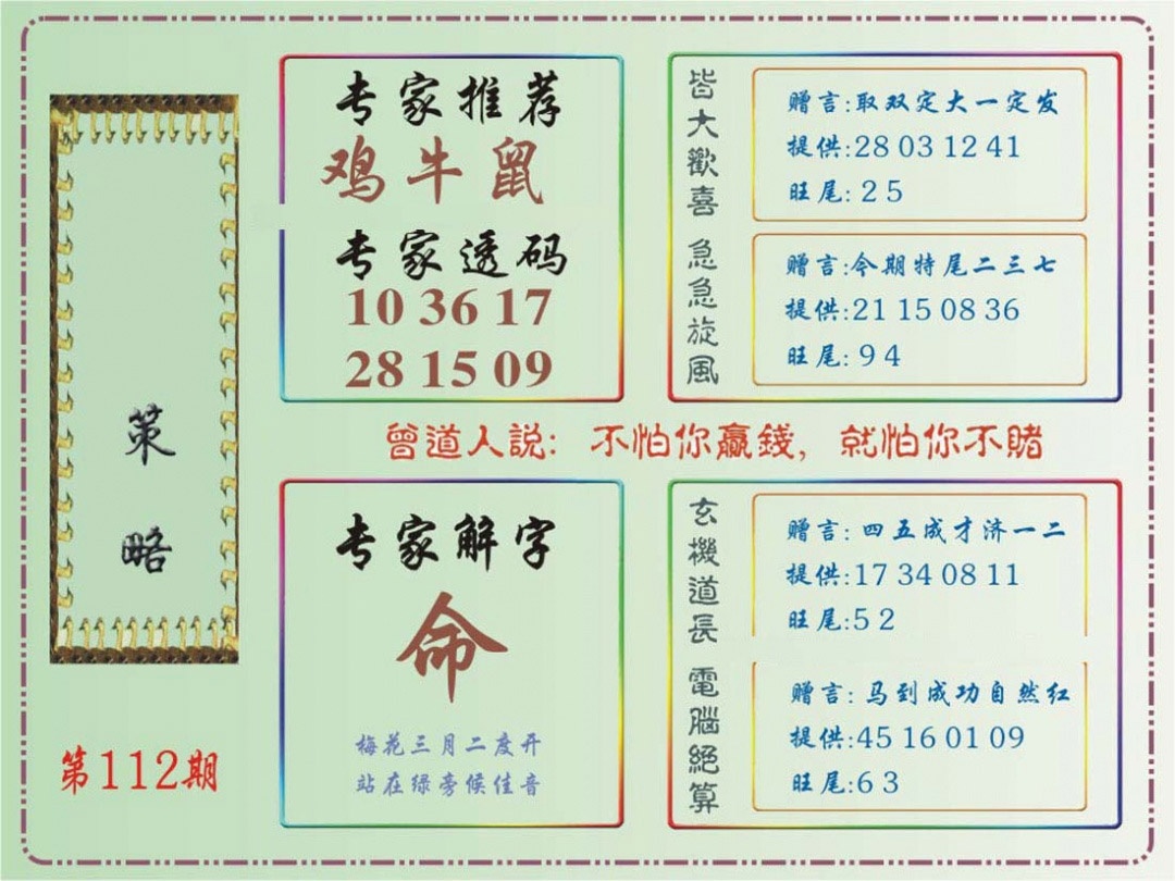六合彩112期马经策略
