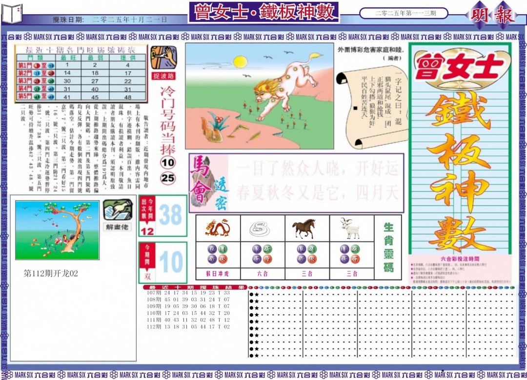 六合彩113期曾女士铁板神数A