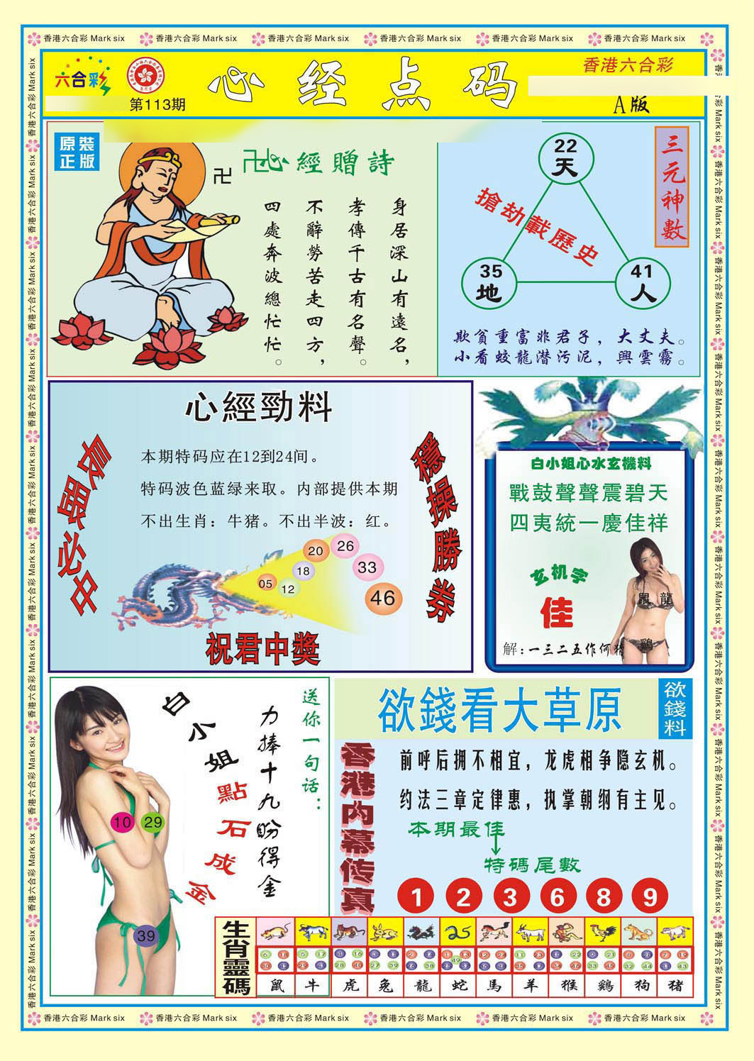 六合彩113期心经点码a（新图）