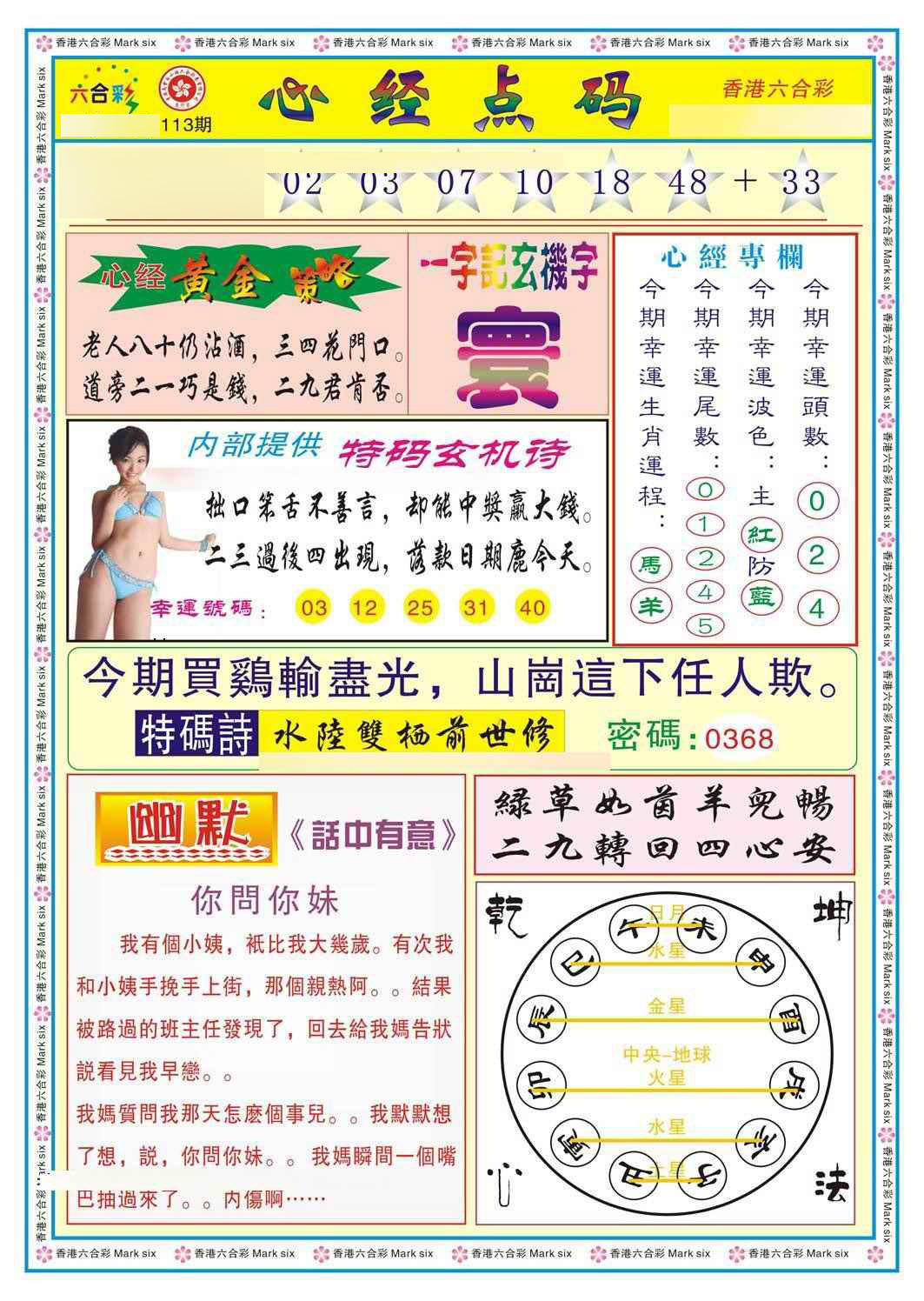 六合彩113期心经点码b（新图）