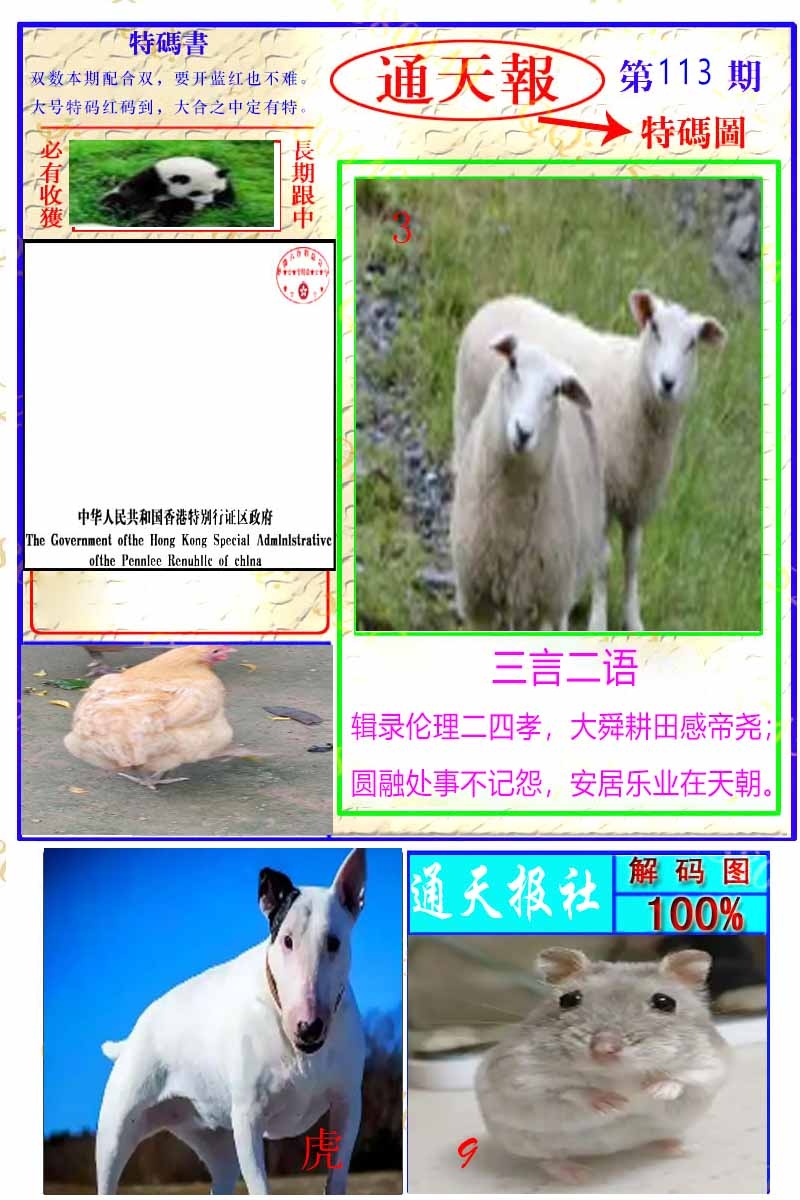 六合彩113期通天特解图